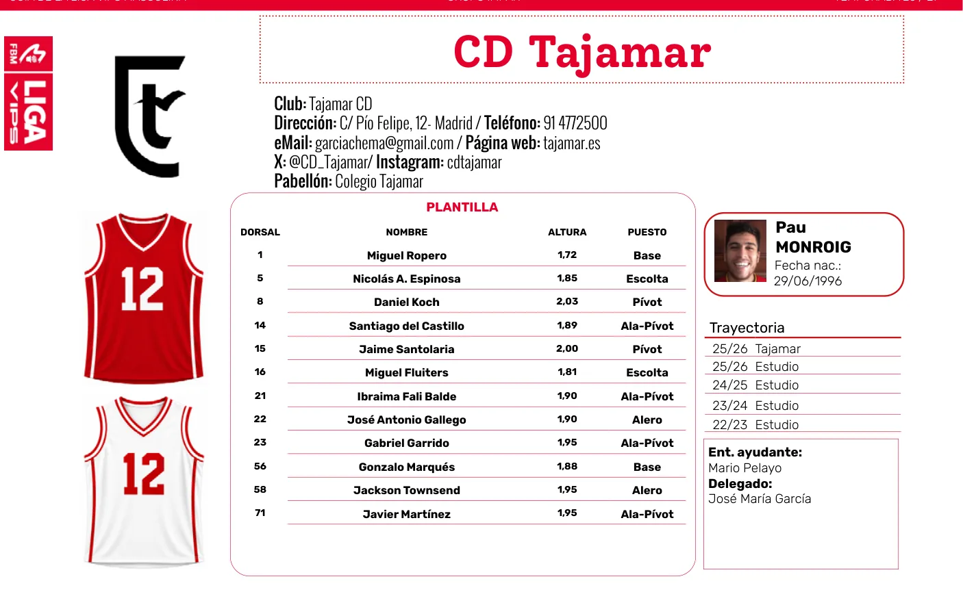Plantilla de CD Tajamar en la guía de la Liga VIPS 2026/27